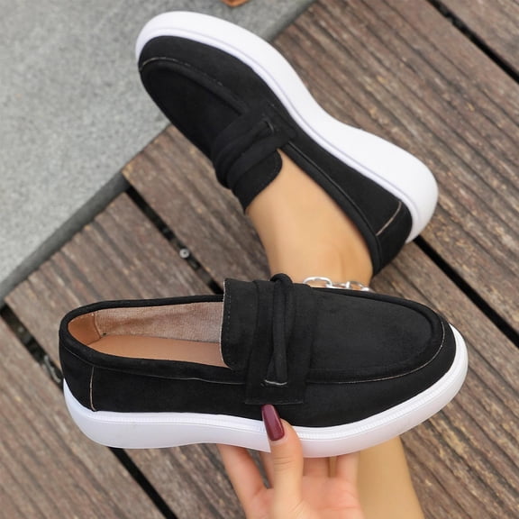 Xucatan Women's Fashionable Folded Strap Loafers with Soft Round Toe, Slip-On Flat Shoes with Cushioned Padded Insole, Flexible Non-Slip Sole Comfortable Flats Gift