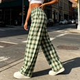 thumbnail image 4 of MYAOYI Womens High Waisted Gingham Wide Leg Trousers - Elastic Pull On Bottoms, 4 of 7
