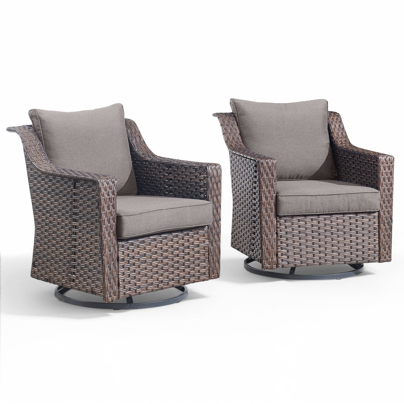 Gymojoy 2-Piece Outdoor Swivel Gliders, Patio Wicker Bistro Furniture Swivel Rocking Chair Set for Porch Balcony Backyard,Gray Cushion