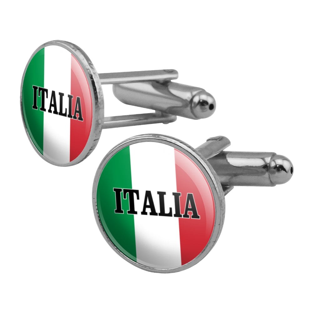Italia Italy Italian Flag Round Cufflink Set Silver Color
