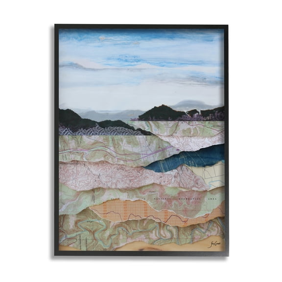 Stupell Industries Map Collage Landscape Nature Painting Black Framed Art Print Wall Art, 24 x 30