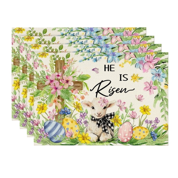 Sm:)e Easter Sheep Eggs Colorful Flowers Easte Placemats Set of 4, 12 x 18 Inch