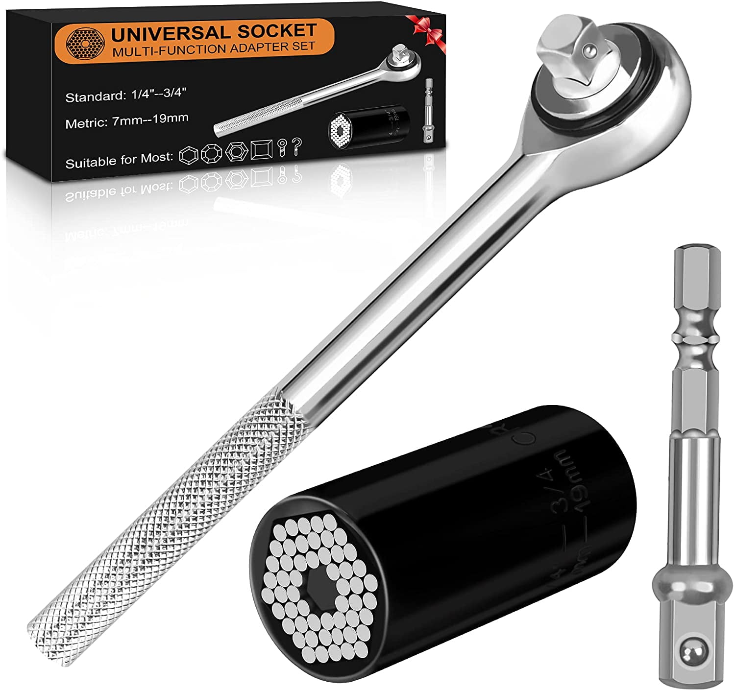 Multi-function Mighty Wrench 48 Tools In One Socket Torx Works with Spline Bolts Tiger 12-Point 6-Point Square Damaged Bolts and Any Size Standard or Metric 