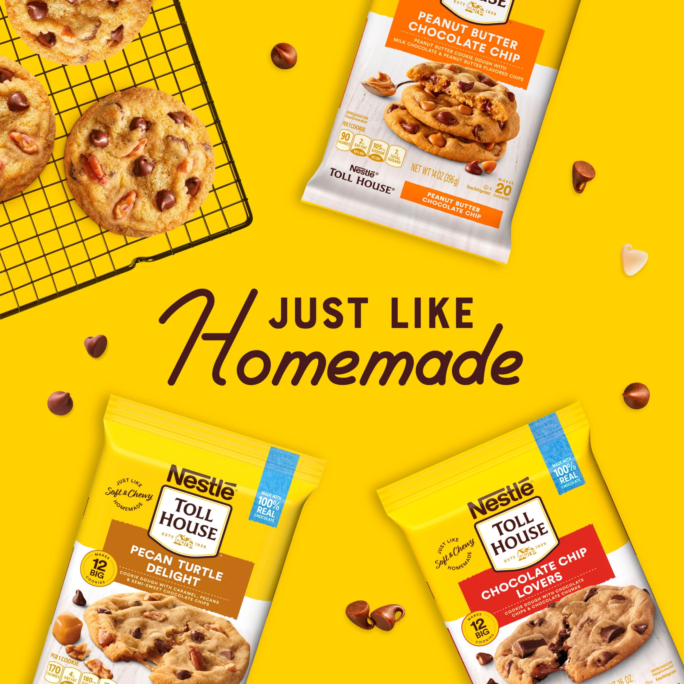 Nestle Toll House Pecan Turtle Delight Cookie Dough, Makes 12 Cookies, 16 oz