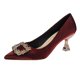 thumbnail image 1 of Zapatos de boda rojos para mujer, novedad de 2022, tacones altos de aguja con hebilla cuadrada de diamantes de imitación, zapatos de temperamento con punta en pico a la moda, zapatos de verano Pumps35 Gao Jinjia LED, 1 of 2