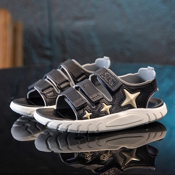 Boys Solid Color Soft Sole Non-Slip Beach Sandals for 4.5-10.5Y Black 6.5-7 Years