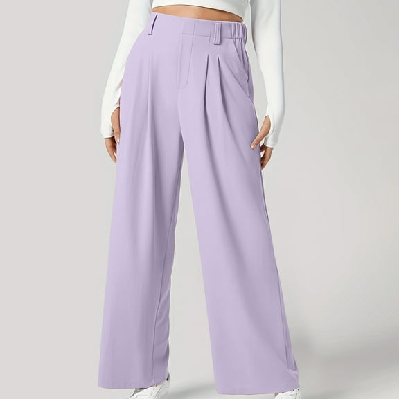 Tumotour Wide Leg Pants For Women High Waisted Pleated Side Work Pants Pockets Casual Solid Color Business Slacks Long Trousers