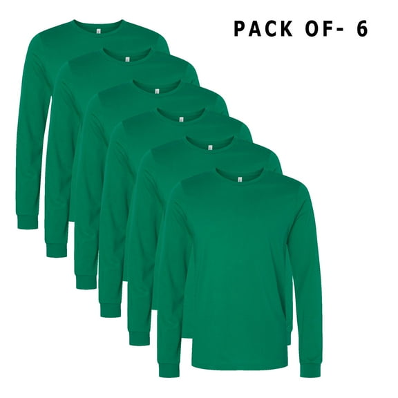 BELLA + CANVAS Long Sleeve Tee | Men's Jersey Tee | 100% Soft Cotton | Pack of 6 | S Size