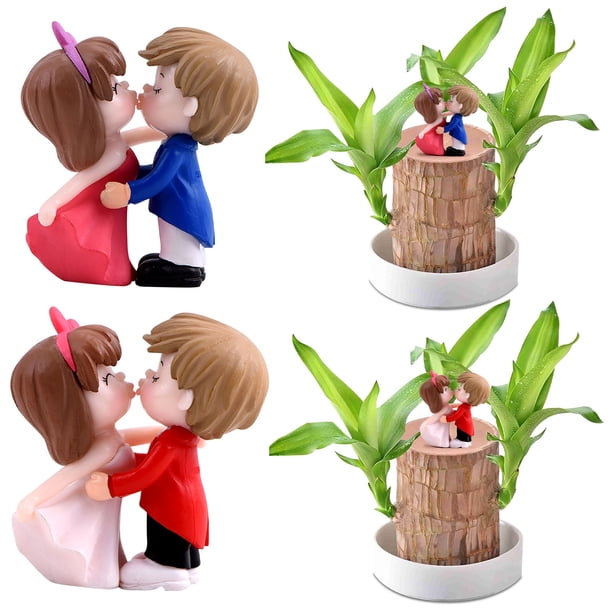 Figuras de Pareja Besándose | Novia y Novio en Resina | Decoración de Muñecas Miniatura Lindo | Decoración para Escritorio, Estantería o Mesa | Accesorios para Jardín | Regalos Coleccionables | 2