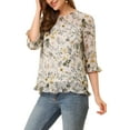 thumbnail image 5 of MODA NOVA Juniors Floral Round Neck Ruffled 3/4 Sleeves Flowy Chiffon Blouse, 5 of 7