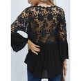 thumbnail image 6 of Uhndy Women's Blouses Lace Crochet V Neck Bell Sleeve Button Down Shirts Casual Loose Tops-LQ, 6 of 6