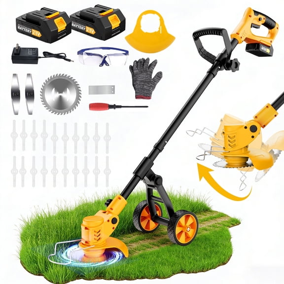 Lemolifys 6-inch Weed Eaters with Wheels & 3 Blades, 21V Battery String Trimmer for Lawn Yard Garden, W1-3