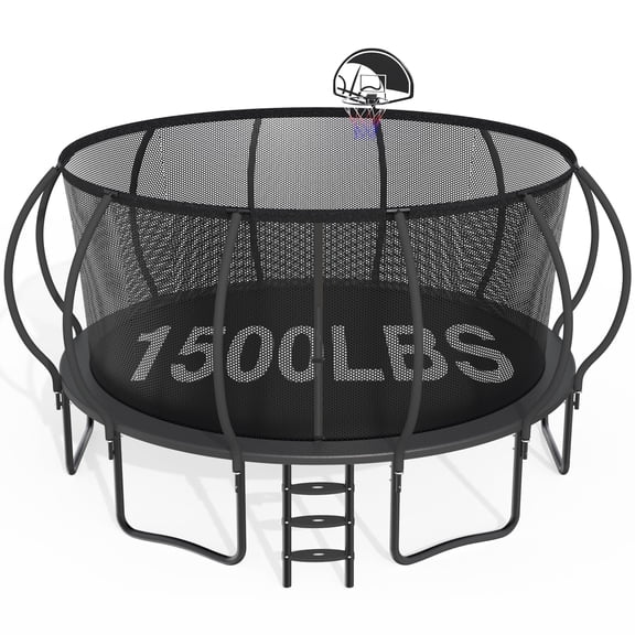 CITYLE 16FT Trampoline with Enclosure Net, Outdoor Trampoline for Kids and Adults, 1500LBS Trampoline with Basketball Hoop, Galvanized Steel Heavy Duty Trampolines with Xmas Gift