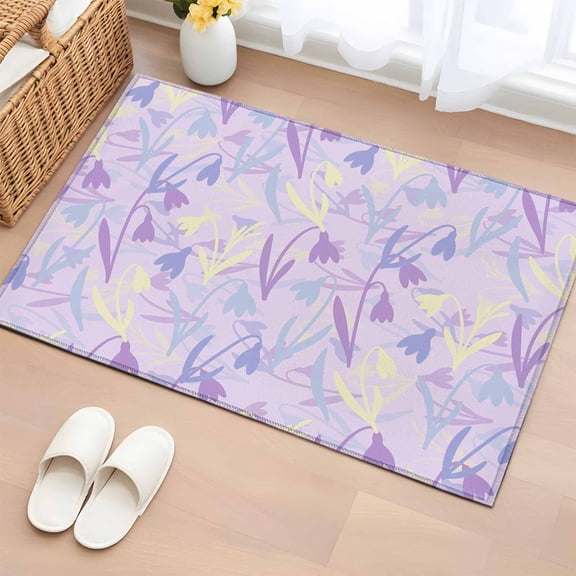 2x3 Ft Entryway Area Rug, Purple Floral Retro Kitchen Rug Runner Washable Floor Mat, Abstract Vintage Floral Botanical Non Slip Indoor Door Mat Throw Carpet for Bathroom Living Room Bedroom