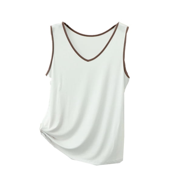 Women Summer Modal Pajama Tank Tops Casual Loose V Neck Solid Color Sleeveless Tshirts Basic Trendy Soft Comfy Loungewear