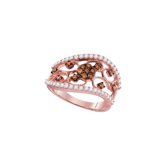 Diamond Princess 10kt Rose Gold Womens Round Brown Diamond Filigree Band Ring 7/8 Cttw