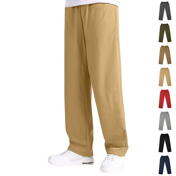 School Uniform Pants for Boys Elastic Waist Straight Leg Boys Loose Fit Khaki School Uniform Pants Boys Back to School Clothes Size 7-16 Years