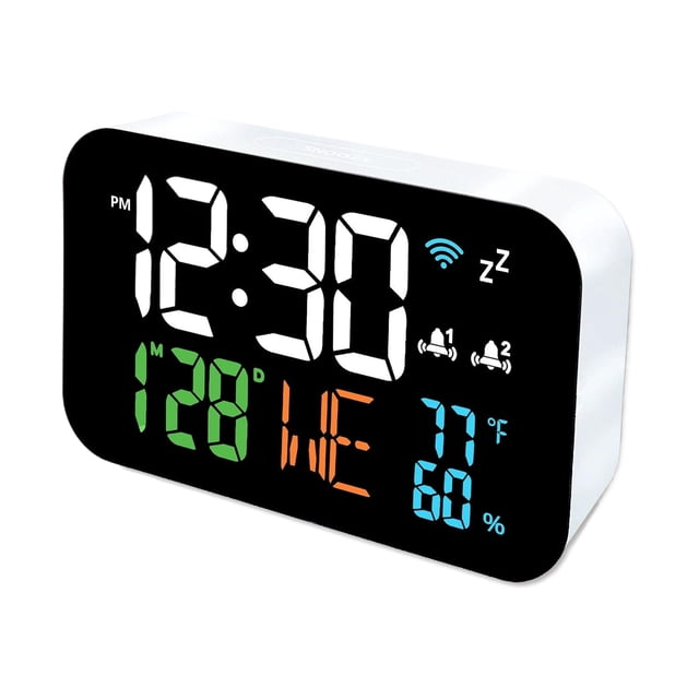 Injueey Termómetro higrómetro inteligente con pantalla Digital para un fácil seguimiento, reloj, WiFi, LED y semana Termómetros luz blanca