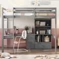 thumbnail image 5 of Full Size Solid and Stable Loft Wood Bed with Desk, Storage Shelves and Drawers, Built-In Ladder, High Loft Bed with Desk, Storage Shelves and Drawers,Guardrails (Grey), 5 of 12