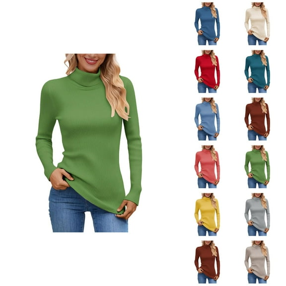 Women's Clothing Casual Pullover Sweaters Trendy Lightweight Knit Fall Top High Neck Knit Pullover Sweater Soft Warm Turtleneck Top Long Sleeve Casual Winter Comfortable Blouse Cozy Everyday