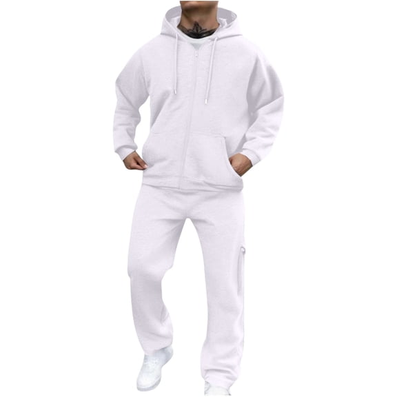 Enjoytime Mens Winter Outfits Solid Color Long Sleeve Zip Up Hoodie Baggy Sweatpants Plus Size 2 Piece Sets Casual Athletic Jogging Sweatsuit