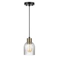 thumbnail image 1 of 1-Light Matte Black Pendant Light with Ribbed Glass Shade and Matte Brass Accent, 1 of 8