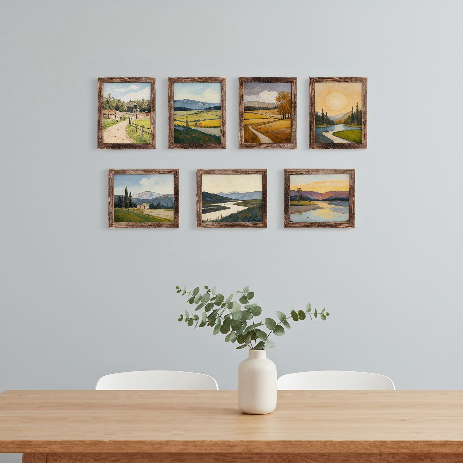 8x10 Picture Frame Set of 7, Rustic Brown Photo Frames for Wall or Tabletop