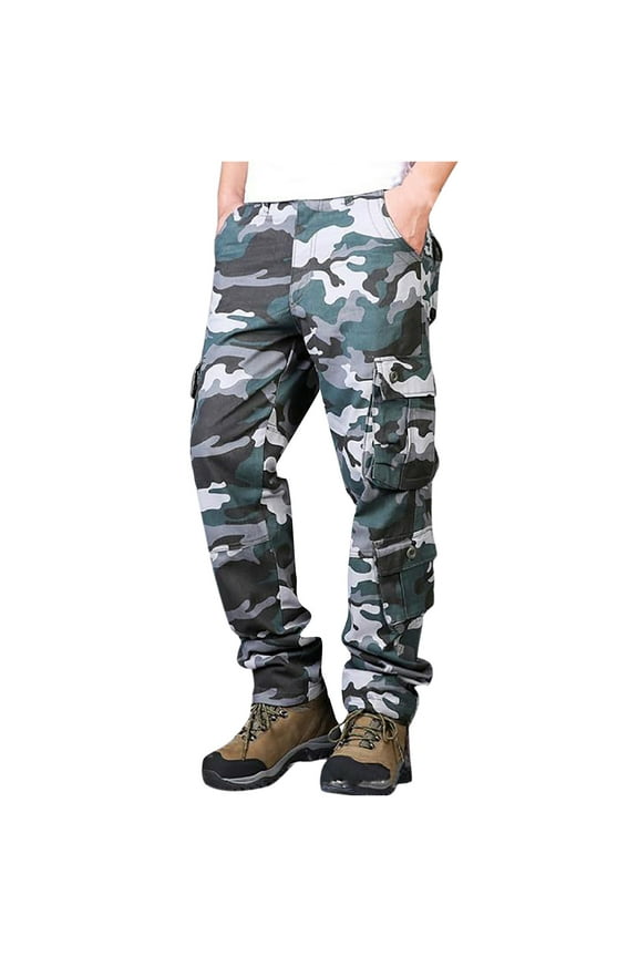 Men's Casual Cargo Pants Military Army Camo Pants Combat Work Pants with 8 Pockets For Blue,XS