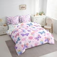 thumbnail image 3 of Manfei Kawaii Butterfly Animal Bedding Comforter Set 7pcs, Girly Pink Groovy Queen Bedding Sets, Romantic Floral Reversible Queen Sheet Sets, Lightweight Room Decor, 3 of 7