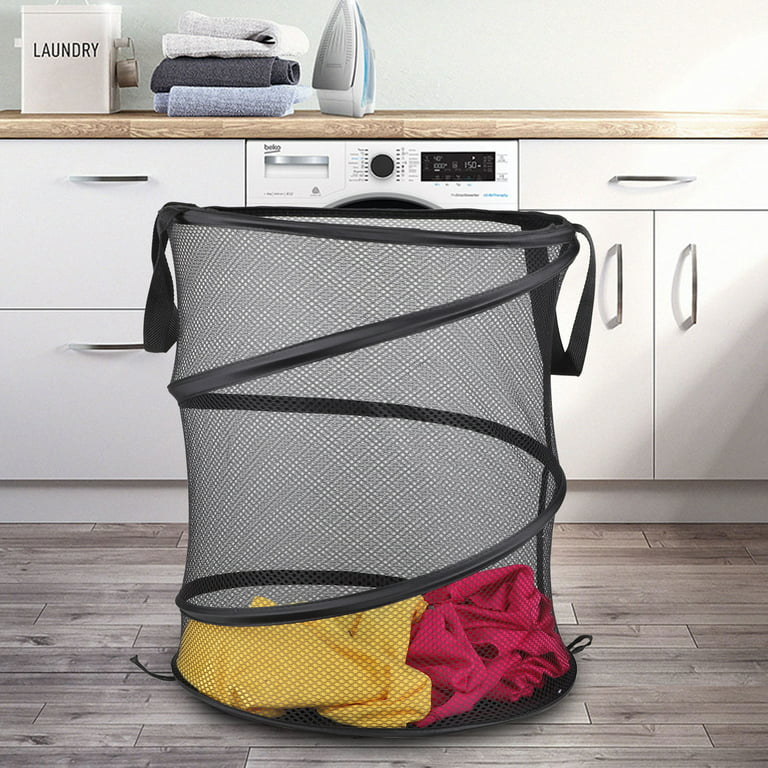 Limei Mesh Pop Up Laundry Hamper Collapsible Laundry Basket with Side Pocket Foldable Small Dirty Clothes Storage Bin for Bedroom Dormitory Camp
