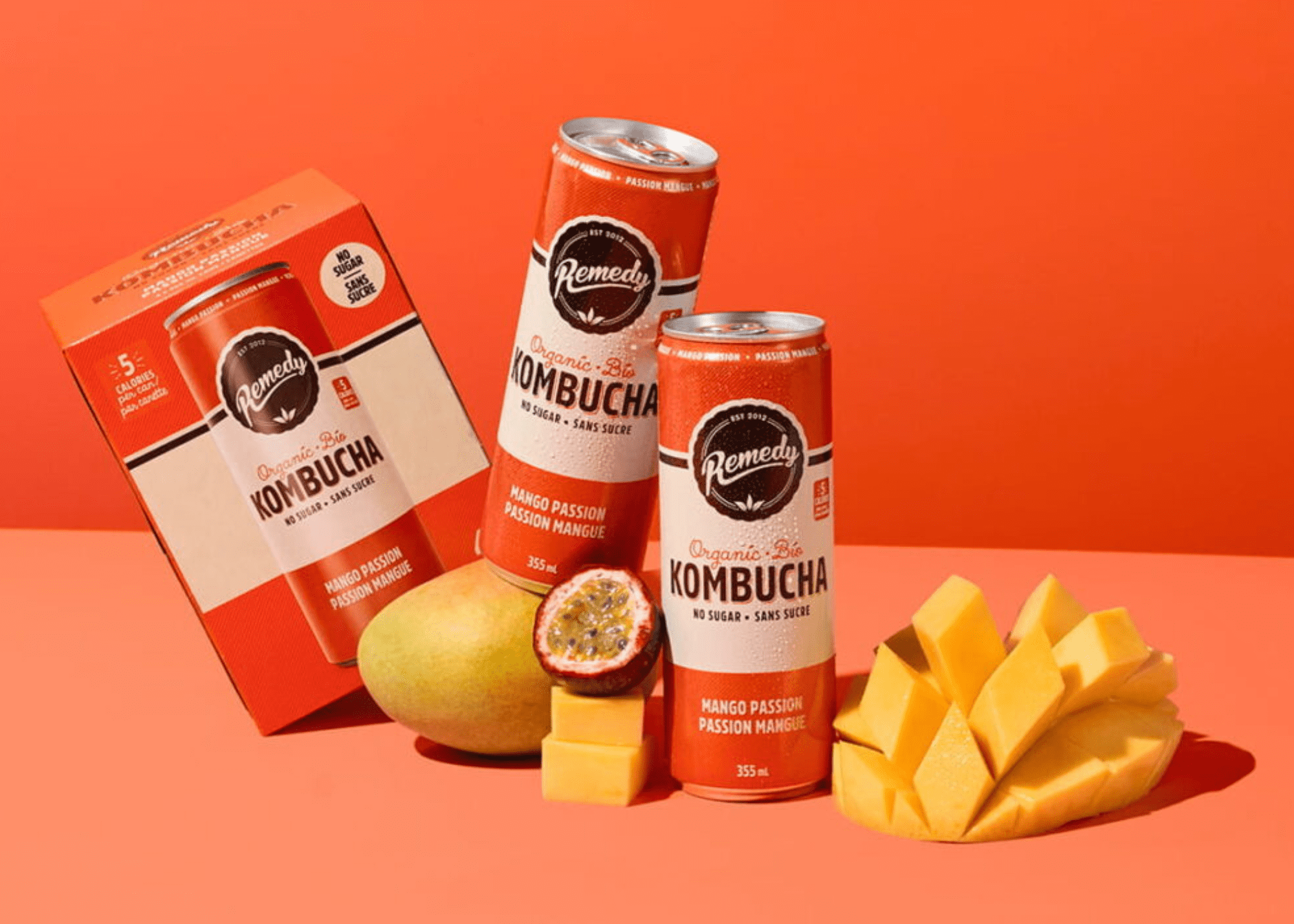 Remedy Organic No Sugar Kombucha Mango Passion 4PK, 4x355 ML