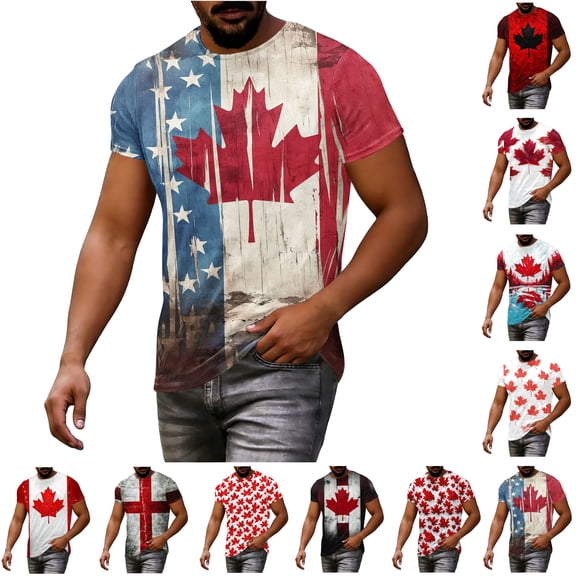 UVEASISHA Mens Canada T Shirt Canada's Independence Day Short Sleeve Graphic Tees Big and Tall Casual Maple Leaf Printed T-Shirts Lightweight Gym Workout Shirts Red L