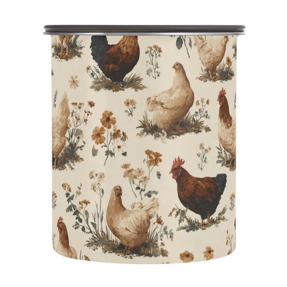 900ml Stainless Steel Food Storage Containers Various Poses Chickens Pattern Airtight Kitchen Canisters with Vacuum Lid for Coffee Tea Flour Sugar Grains