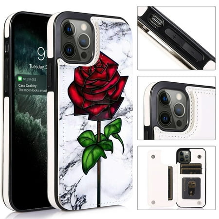 iPhone 13 Wallet Case for Women,Marble Rose Protective Case for iPhone 12 11 Pro Max X XR XS 8 7 6S,Magnetic Wallet Case with Card Holder