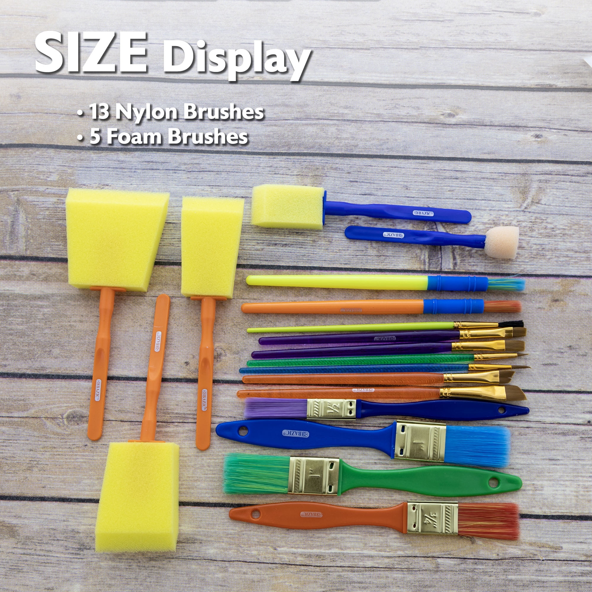 BAZIC 18-piece Paint Brush Foam Tipped Brushes Set, Nylon Hair Brushes for Oil Watercolor Acrylic Painting, 4-Pack