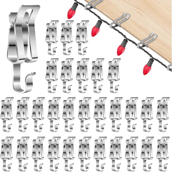 50 Pack Metal Christmas Light Clips Heavy Duty Outdoor Gutter Hooks Weatherproof Shingle Hangers for C7 C9 String Lights Roof Holiday Decoration