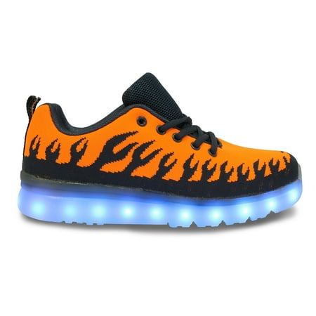LED Light Up Sneakers Low Top USB Charging Lace-Up Men Women Unisex Shoes Inferno Flames Orange