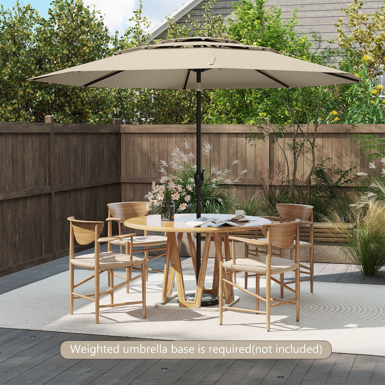 Costway 10 ft 3-tier Vented Patio Umbrella Large Market Table Umbrella Outdoor Sun Shade Beige
