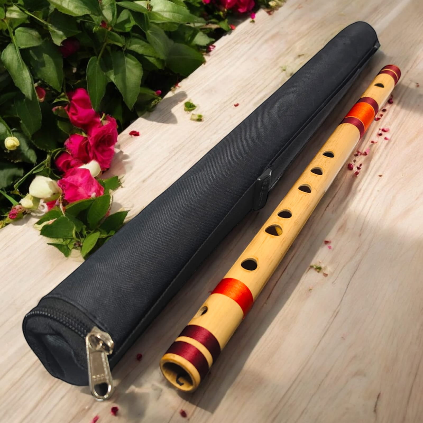 Ananya Fashion and Crafts Hub Flute Mouthpiece Flute Basuri Woodwinds 19 Inch Handblown Wooden C Tone with Protection Case