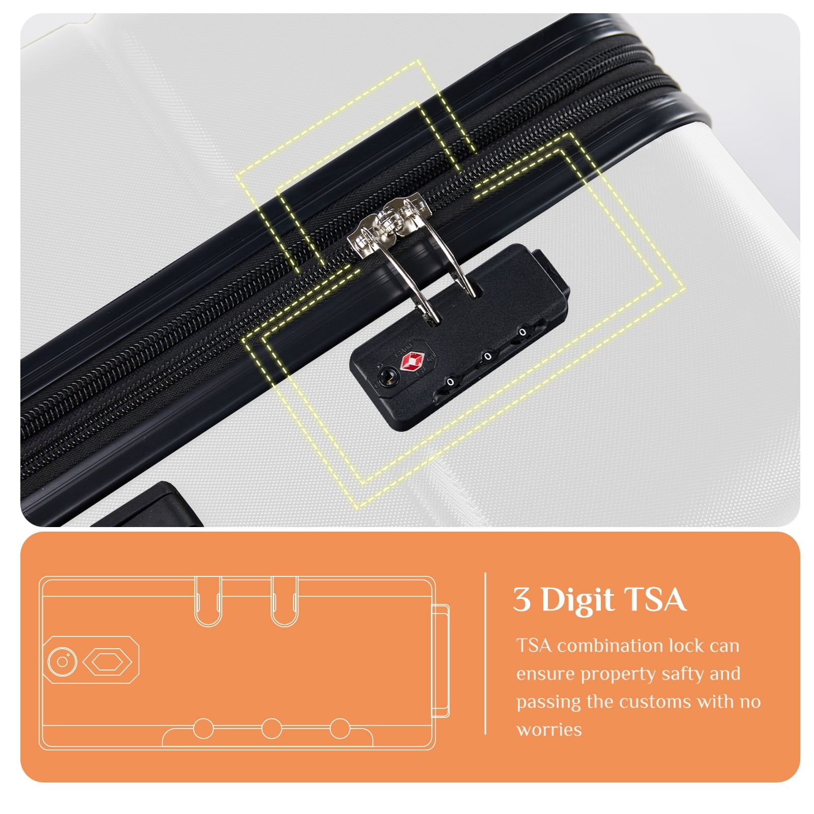 CONCETTA 3 Pcs ABS Hardside Luggage Sets, Lightweight Expandable Hard Shell Rolling Suitcase TSA Lock Spinner Wheel Suit Cases, White