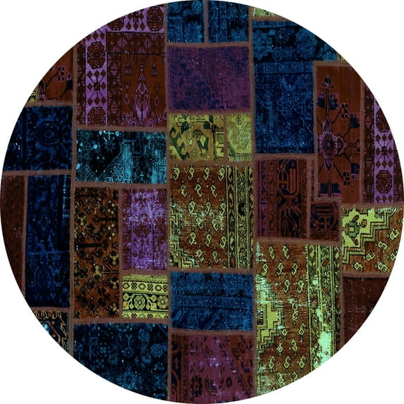 Ahgly Company Indoor Round Patchwork Light Blue Transitional Area Rugs, 7' Round