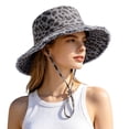 thumbnail image 3 of Shadoumai Womens Sun Hat with Leopard Print,Retro Fringed Edges Packable Cotton Bucket Hat Adjustable Outdoor Peaked Cap, 3 of 6