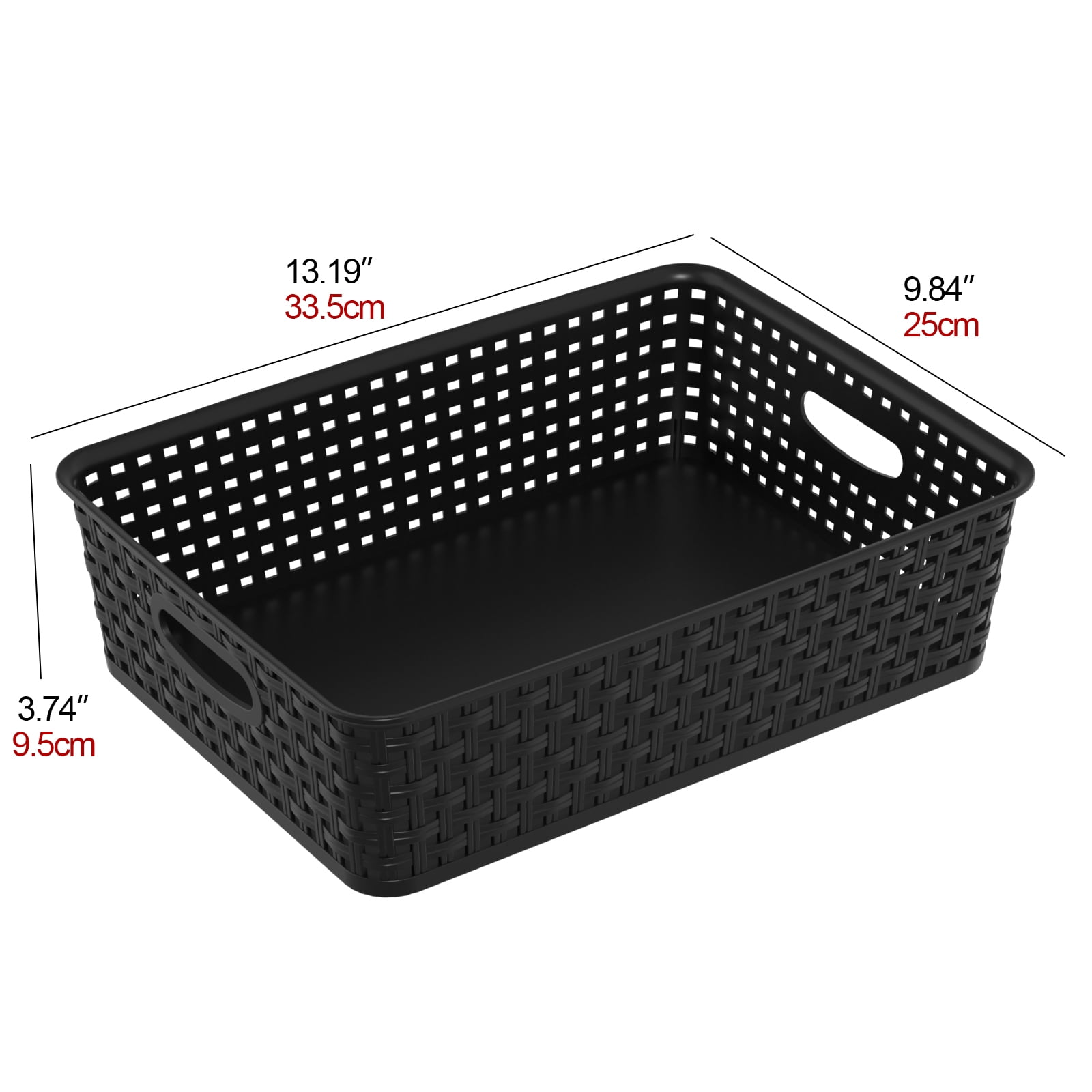 Qqbine 18 Packs Plastic Weave Storage Baskets, Woven Plastic Basket Large, Black