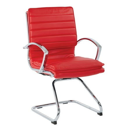 Leather Office Guest Chair - Guest Faux Leather Chair in Red with Chrome Base