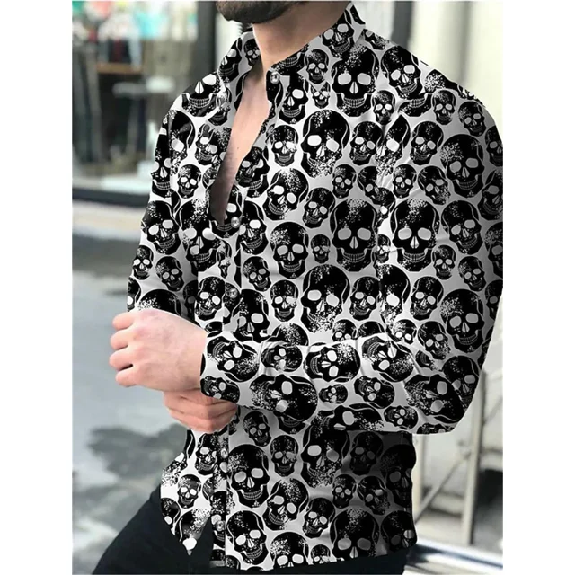 Cárdigan de lujo de moda de fiesta para hombre, camisa de solapa con botones para hombre, camisa informal con estampado de manga larga, ropa de diseñador para hombre