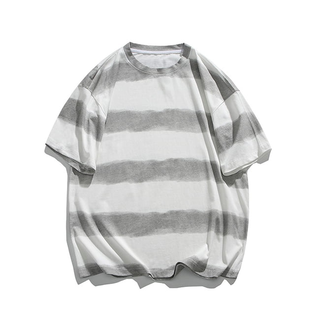 Blusas y camisas de manga corta con cuello redondo para hombre, blusa informal de verano a rayas de manga corta con cuello redondo, blusa de poliéster para hombre