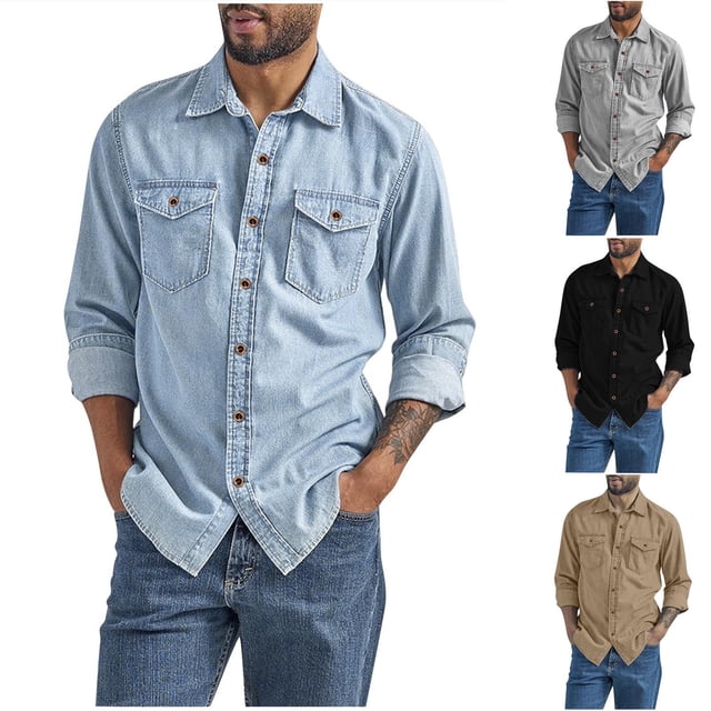 YOIAVAIOY Men's Long Sleeve Cargo Shirts Relaxed Fit Button Down Shirt Fall Casual Shacket Jacket