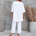 thumbnail image 7 of Outfmvch summer linen sets for women Women's Linen 2 Piece Outfits Linen 2 Piece Set for Women Matching Lounge Sets Womens Pajama Sets 2 Piece Sleepwear Wide Leg Trousers Suit Roll Sleeve White 4XL, 7 of 7