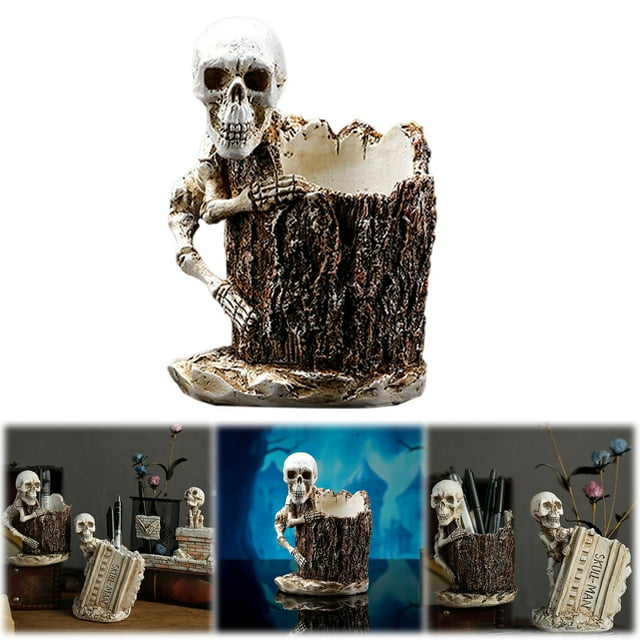 AKEGAMN Clearance! Skeleton Makeup Brush | Skeleton Toothbrush Holder | Halloween Skeleton Resin Statue | Pencil Container Holder Desk Decor Skeleton Pen Holder Fun Halloween Decorations Resin Const