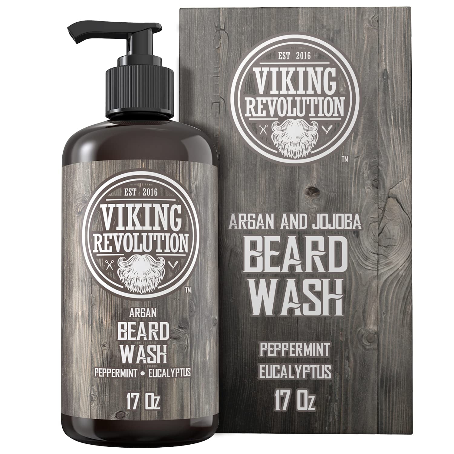 Viking Revolution Beard Wash Shampoo - Beard Shampoo Softener Care Natural Peppermint and Eucalyptus Scent (17 oz)